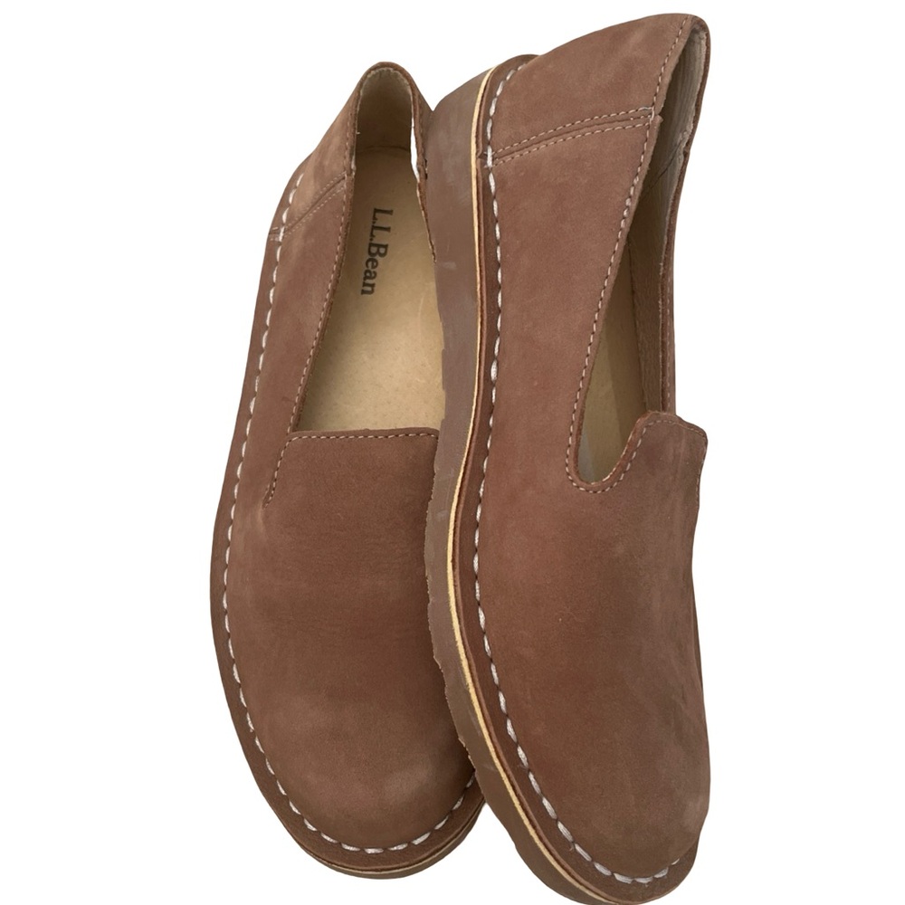 L.L. Bean Stonington Suede Nubuck Slip-On Comfort Shoes 7 Tan Casual